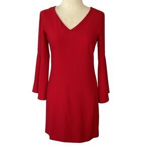 Amanda Uprichard Red Lined Sheath Dress Bell Slit Sleeves Women’s Small